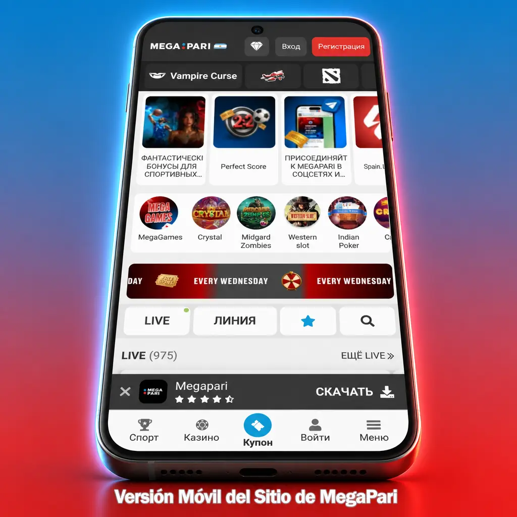 Sitio móvil de MegaPari en un dispositivo